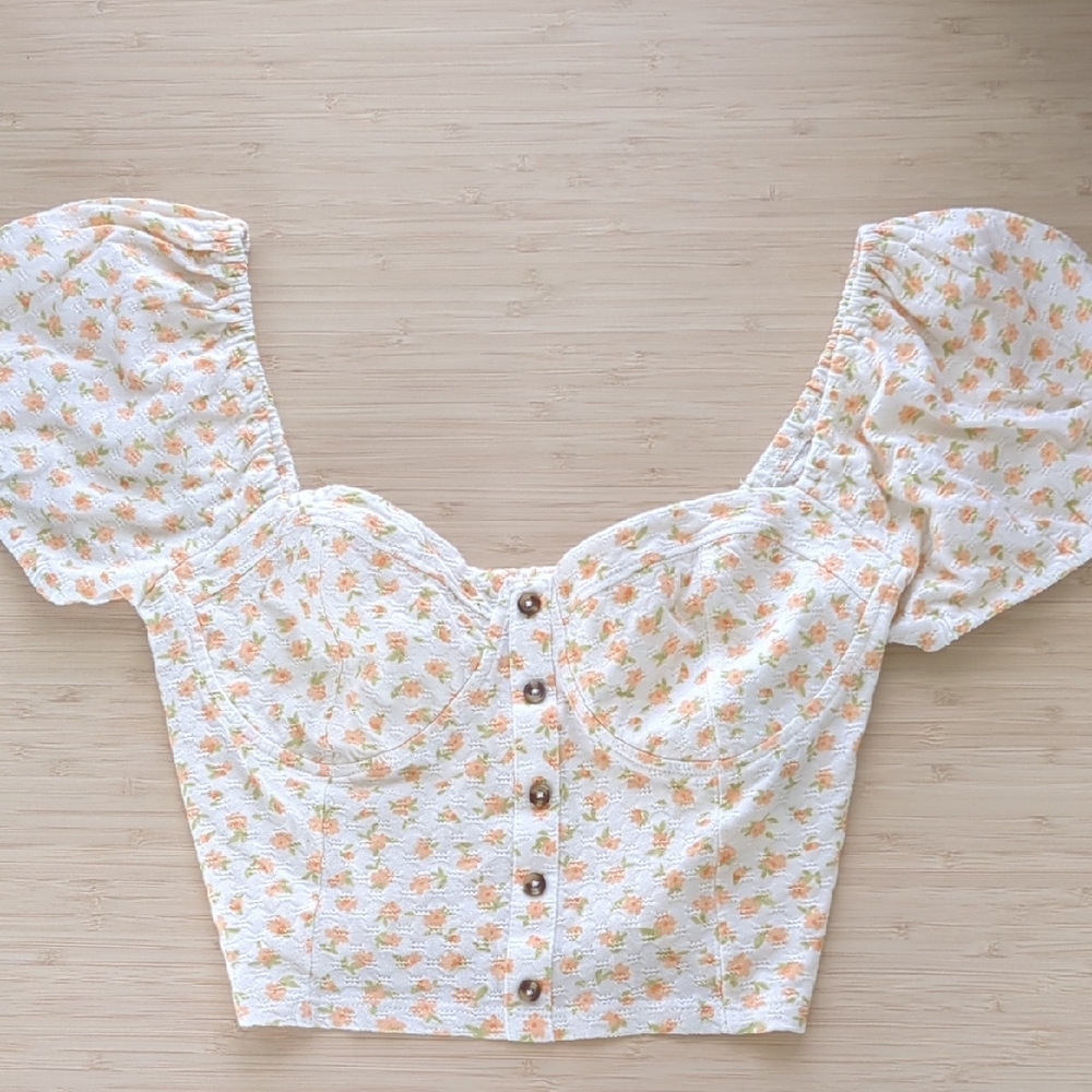 Billabong Floral Button-Front Blouse Crop Top